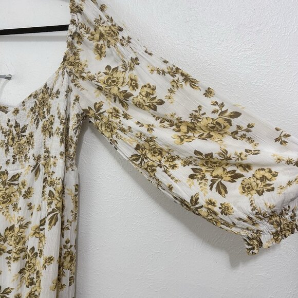 Free People Jaymes Midi Dress Floral Printed Smocked V Neck Long Sleeve Size XL - Picture 6 of 16
